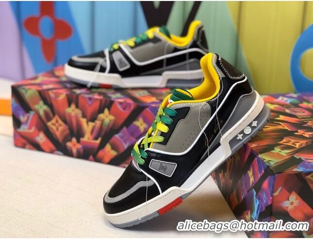 New Style Louis Vuitton Men's LV Trainer Sneakers 1A812O Grey/Black/Yellow