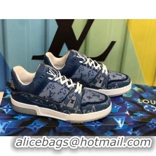 Top Design Louis Vuitton LV Trainer Sneakers in Blue Monogram Denim 1A812O