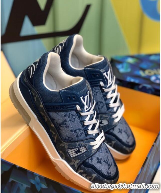 Top Design Louis Vuitton LV Trainer Sneakers in Blue Monogram Denim 1A812O