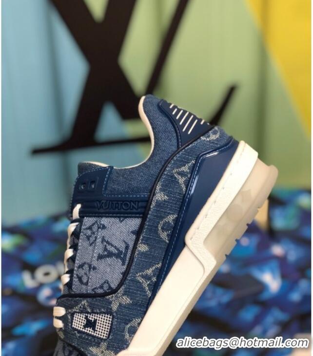 Top Design Louis Vuitton LV Trainer Sneakers in Blue Monogram Denim 1A812O