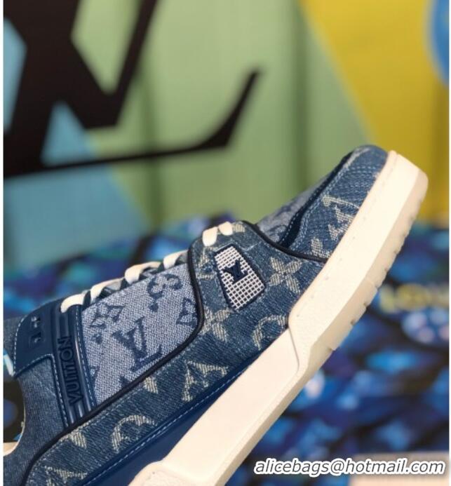 Top Design Louis Vuitton LV Trainer Sneakers in Blue Monogram Denim 1A812O