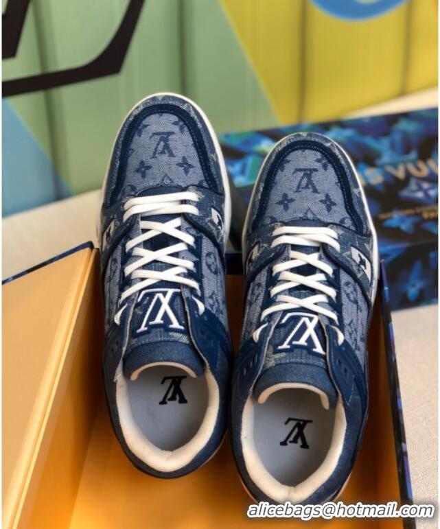 Top Design Louis Vuitton LV Trainer Sneakers in Blue Monogram Denim 1A812O