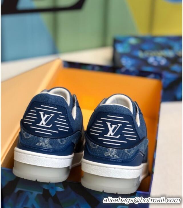 Top Design Louis Vuitton LV Trainer Sneakers in Blue Monogram Denim 1A812O