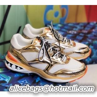 Best Product Louis Vuitton LV Trail Sneakers in Metallic Leather and Mesh 1A7WK3 Gold/White