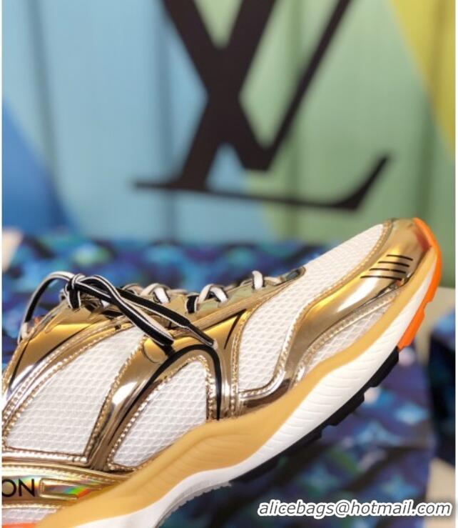 Best Product Louis Vuitton LV Trail Sneakers in Metallic Leather and Mesh 1A7WK3 Gold/White