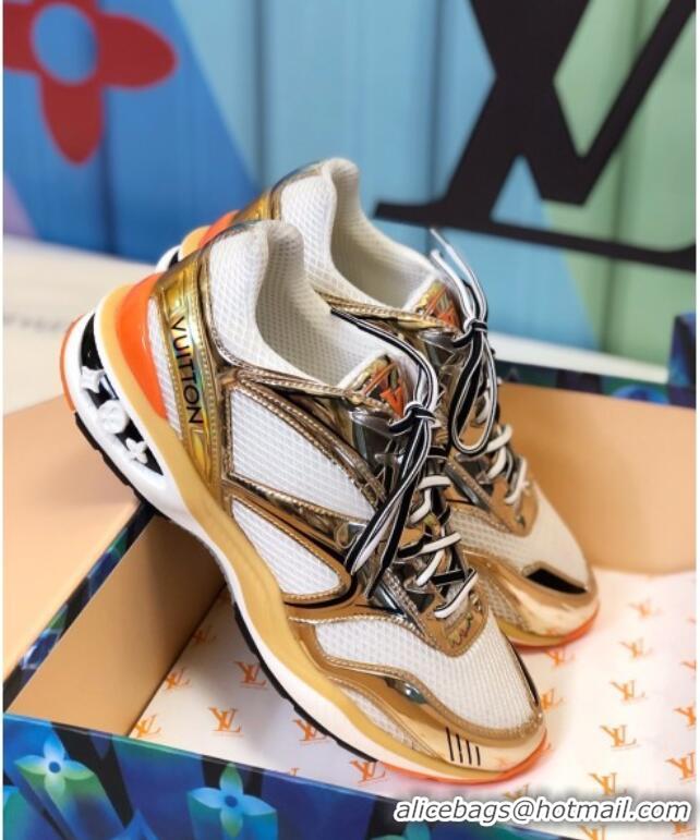 Best Product Louis Vuitton LV Trail Sneakers in Metallic Leather and Mesh 1A7WK3 Gold/White