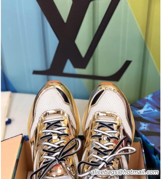 Best Product Louis Vuitton LV Trail Sneakers in Metallic Leather and Mesh 1A7WK3 Gold/White