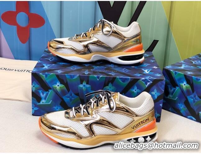 Best Product Louis Vuitton LV Trail Sneakers in Metallic Leather and Mesh 1A7WK3 Gold/White