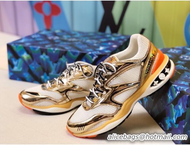 Best Product Louis Vuitton LV Trail Sneakers in Metallic Leather and Mesh 1A7WK3 Gold/White