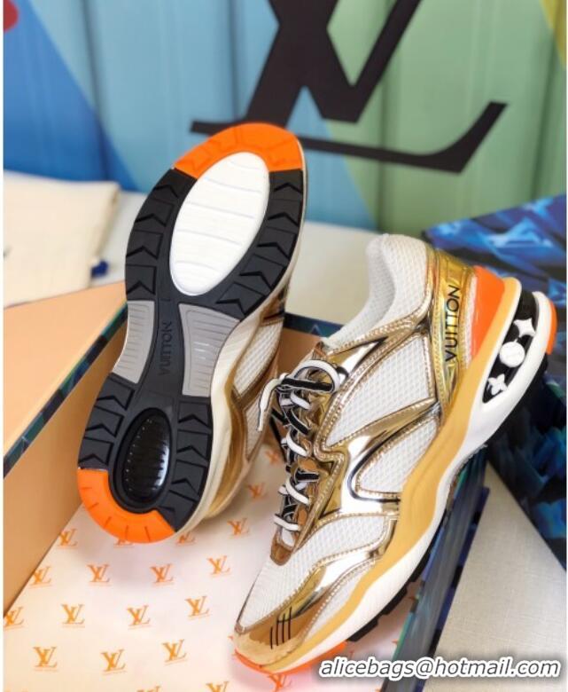 Best Product Louis Vuitton LV Trail Sneakers in Metallic Leather and Mesh 1A7WK3 Gold/White