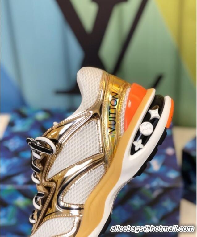 Best Product Louis Vuitton LV Trail Sneakers in Metallic Leather and Mesh 1A7WK3 Gold/White