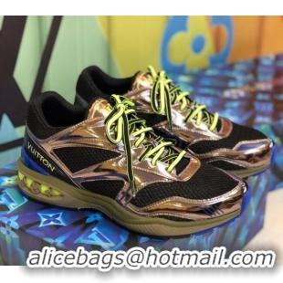 Top Quality Louis Vuitton LV Trail Sneakers in Metallic Leather and Mesh 1A7WK3 Gold/Black