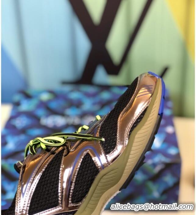 Top Quality Louis Vuitton LV Trail Sneakers in Metallic Leather and Mesh 1A7WK3 Gold/Black