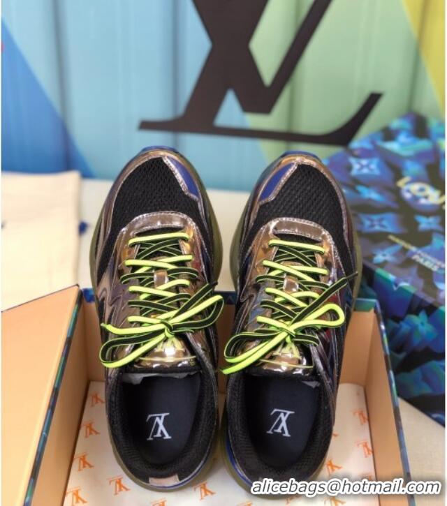 Top Quality Louis Vuitton LV Trail Sneakers in Metallic Leather and Mesh 1A7WK3 Gold/Black