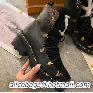 Most Popular Louis Vuitton LV Beaubourg Short Boots in Leather and Shearling Wool 1A8CUQ Black