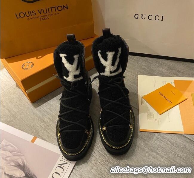 Most Popular Louis Vuitton LV Beaubourg Short Boots in Leather and Shearling Wool 1A8CUQ Black