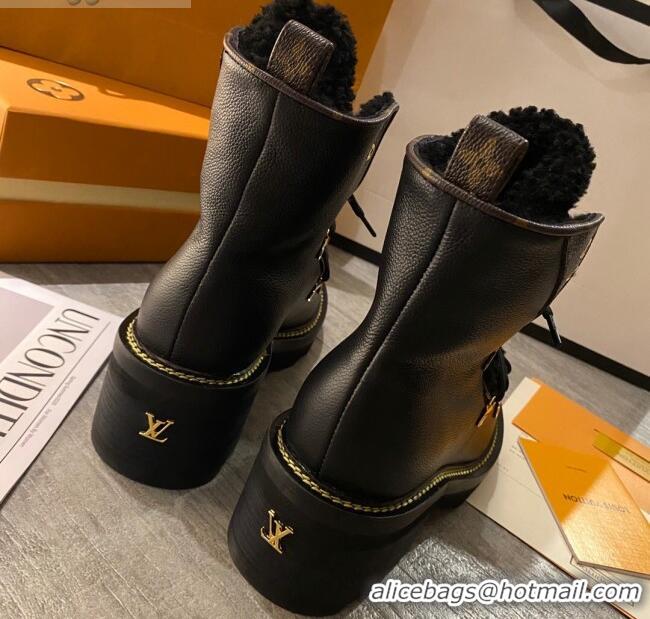 Most Popular Louis Vuitton LV Beaubourg Short Boots in Leather and Shearling Wool 1A8CUQ Black