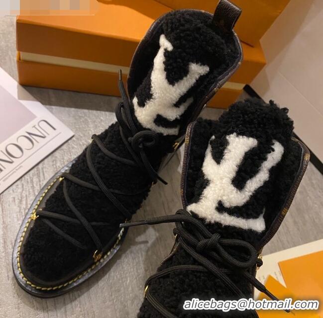 Most Popular Louis Vuitton LV Beaubourg Short Boots in Leather and Shearling Wool 1A8CUQ Black