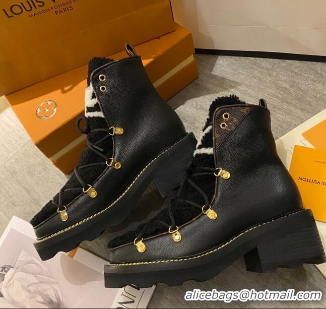 Most Popular Louis Vuitton LV Beaubourg Short Boots in Leather and Shearling Wool 1A8CUQ Black