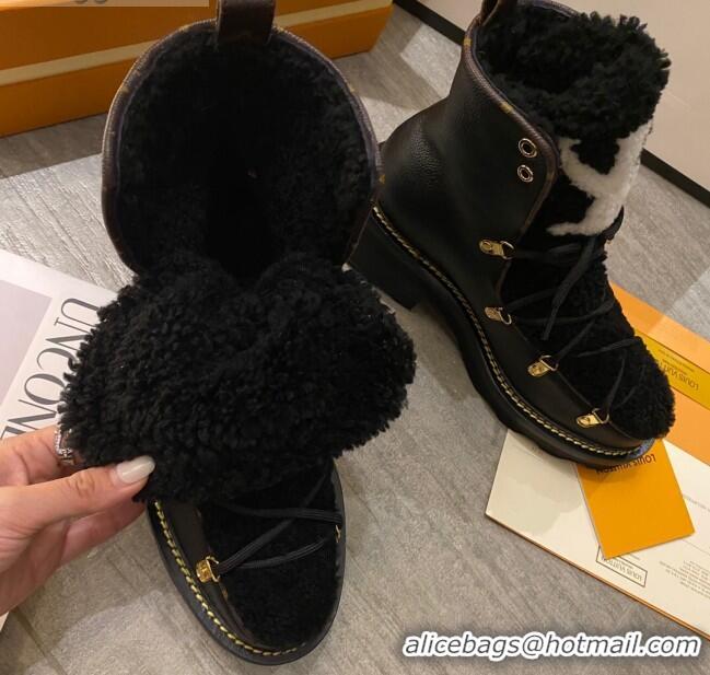 Most Popular Louis Vuitton LV Beaubourg Short Boots in Leather and Shearling Wool 1A8CUQ Black