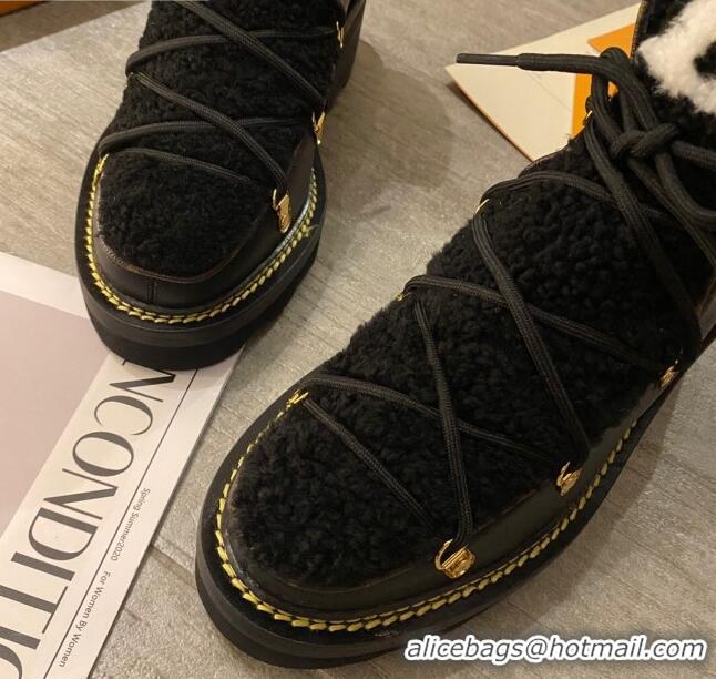 Most Popular Louis Vuitton LV Beaubourg Short Boots in Leather and Shearling Wool 1A8CUQ Black