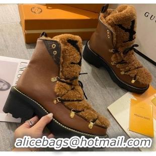 Best Price Louis Vuitton LV Beaubourg Short Boots in Leather and Shearling Wool 1A8CUQ Brown