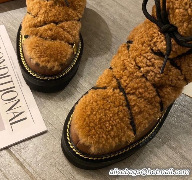 Best Price Louis Vuitton LV Beaubourg Short Boots in Leather and Shearling Wool 1A8CUQ Brown