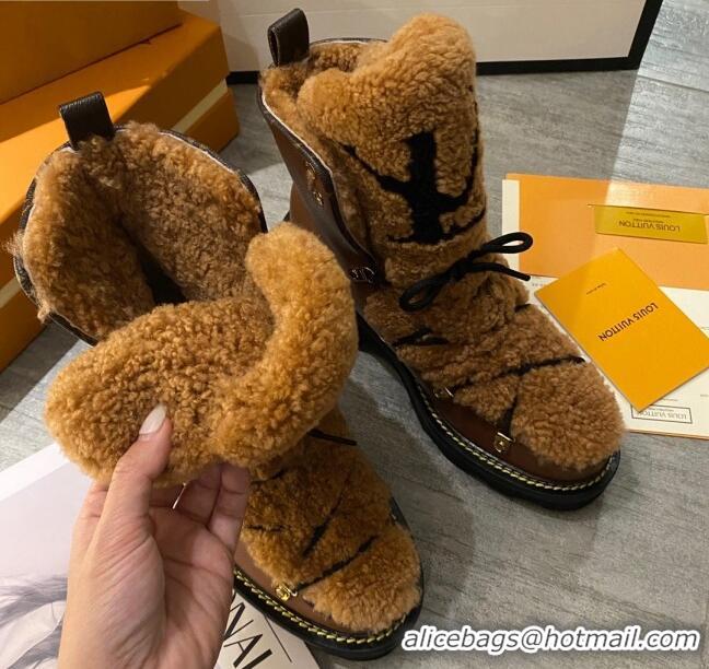 Best Price Louis Vuitton LV Beaubourg Short Boots in Leather and Shearling Wool 1A8CUQ Brown