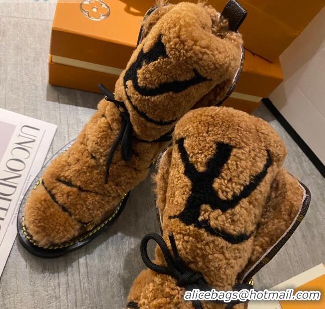 Best Price Louis Vuitton LV Beaubourg Short Boots in Leather and Shearling Wool 1A8CUQ Brown