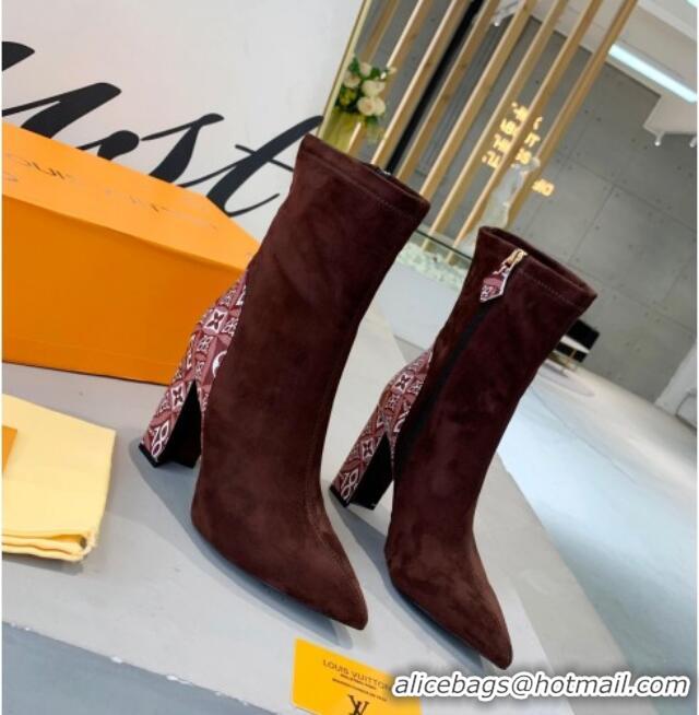 Unique Style Louis Vuitton Since 1854 and Suede Short Boots 111207 Brown/Burgundy