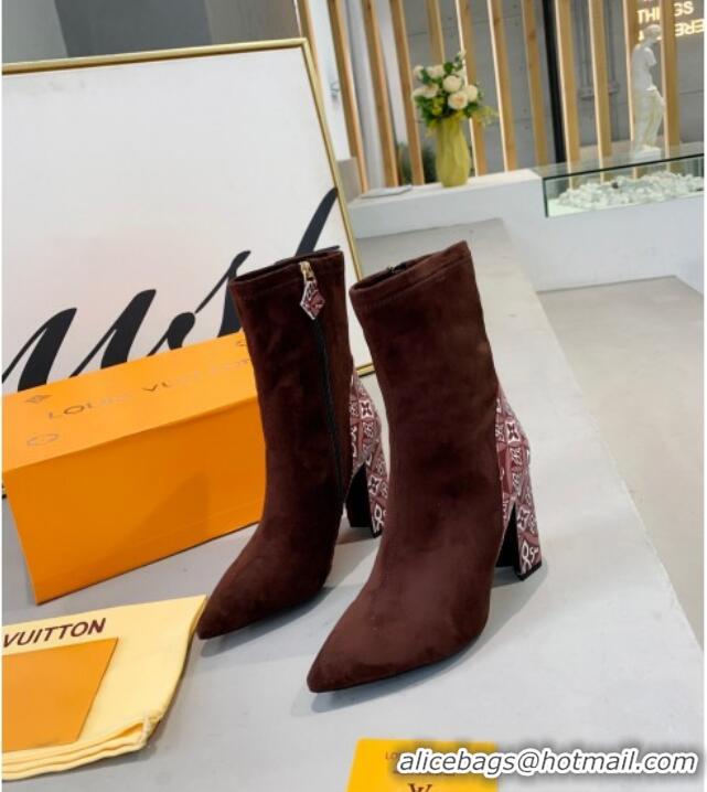 Unique Style Louis Vuitton Since 1854 and Suede Short Boots 111207 Brown/Burgundy