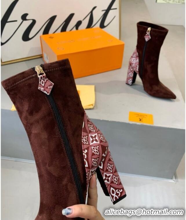 Unique Style Louis Vuitton Since 1854 and Suede Short Boots 111207 Brown/Burgundy