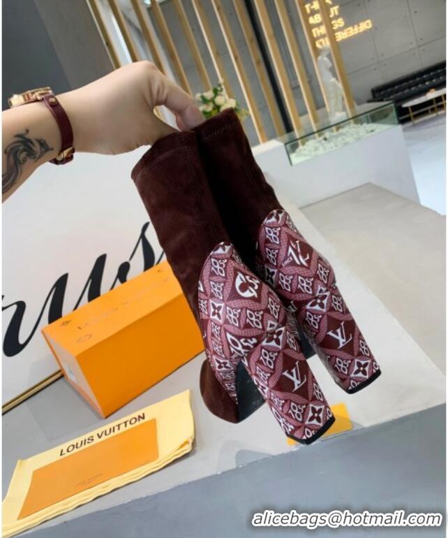 Unique Style Louis Vuitton Since 1854 and Suede Short Boots 111207 Brown/Burgundy