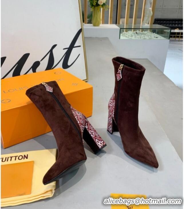 Unique Style Louis Vuitton Since 1854 and Suede Short Boots 111207 Brown/Burgundy