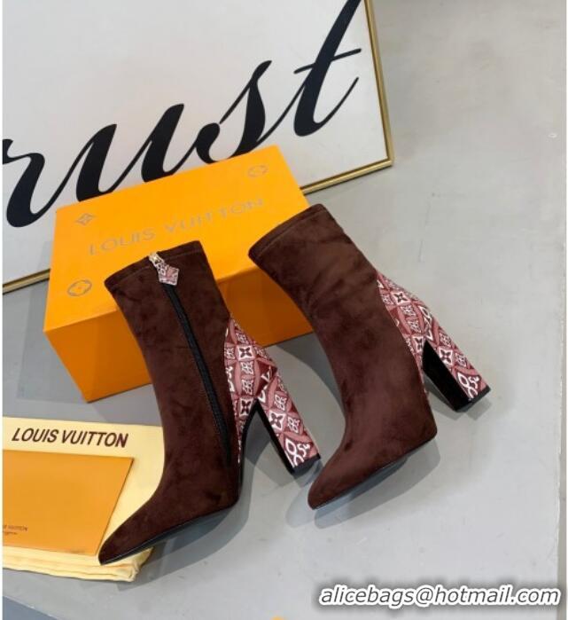 Unique Style Louis Vuitton Since 1854 and Suede Short Boots 111207 Brown/Burgundy