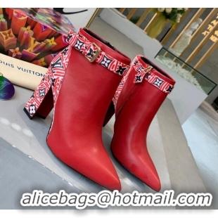 Grade Quality Louis Vuitton Crafty and Calfskin Short Boots with Top Buckle 111211 Red