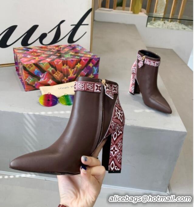 Classic Hot Louis Vuitton Crafty and Calfskin Short Boots with Top Buckle 111211 Dark Brown/Burgundy