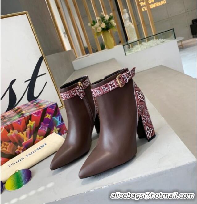 Classic Hot Louis Vuitton Crafty and Calfskin Short Boots with Top Buckle 111211 Dark Brown/Burgundy