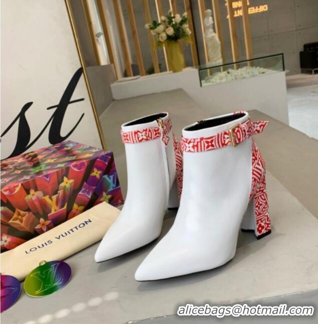 Purchase Louis Vuitton Crafty and Calfskin Short Boots with Top Buckle 111211 White/Red