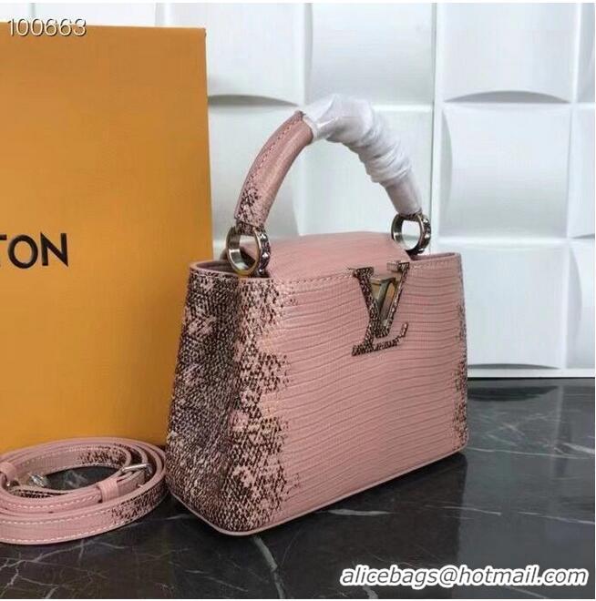 Buy Inexpensive Louis Vuitton CAPUCINES PM Original Lizard Leather M52386 Pink