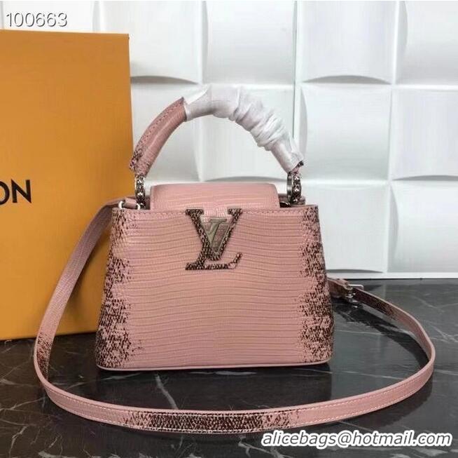 Buy Inexpensive Louis Vuitton CAPUCINES PM Original Lizard Leather M52386 Pink