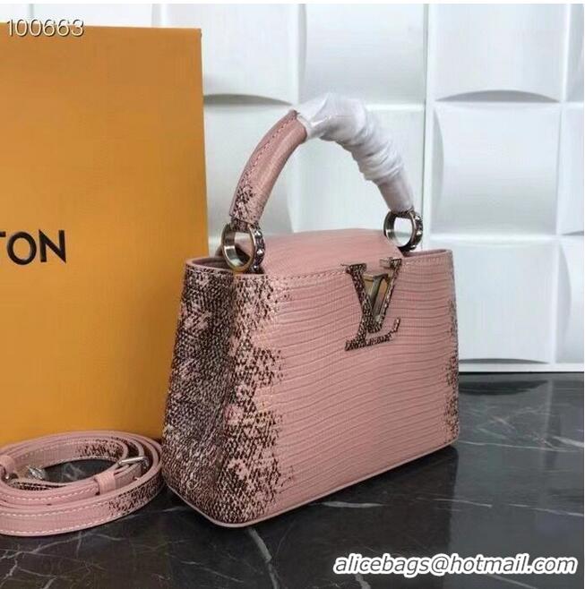 Buy Inexpensive Louis Vuitton CAPUCINES PM Original Lizard Leather M52386 Pink