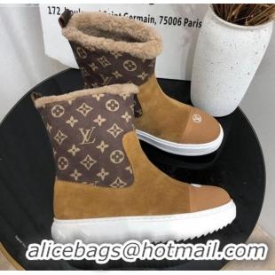 Cheap Price Louis Vuitton Breezy Flat Short Boots in Brown Monogram Suede 111224