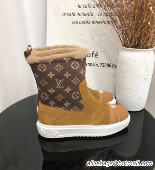 Cheap Price Louis Vuitton Breezy Flat Short Boots in Brown Monogram Suede 111224