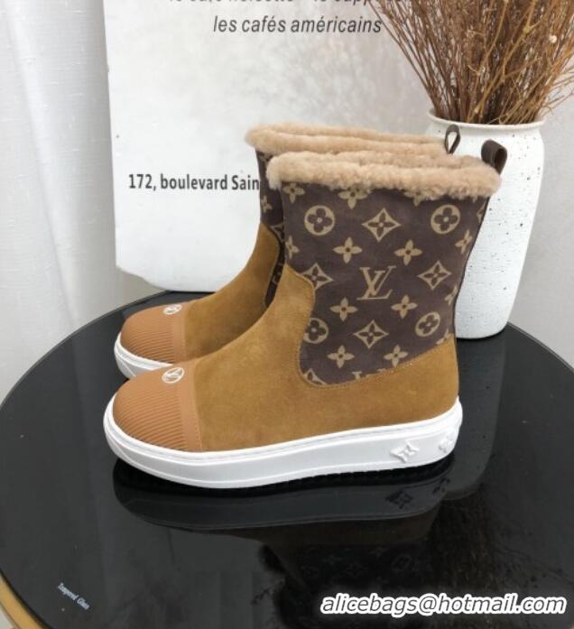 Cheap Price Louis Vuitton Breezy Flat Short Boots in Brown Monogram Suede 111224