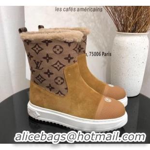 Unique Discount Louis Vuitton Breezy Flat Short Boots in Brown Monogram Suede 111225