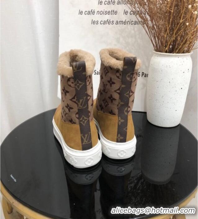 Unique Discount Louis Vuitton Breezy Flat Short Boots in Brown Monogram Suede 111225