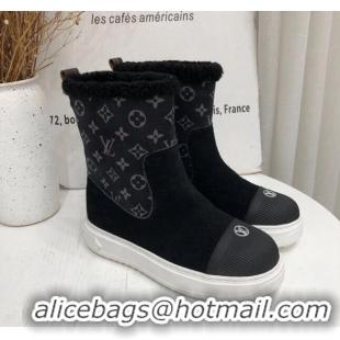 Top Grade Louis Vuitton Breezy Flat Short Boots in Black Monogram Suede 111226