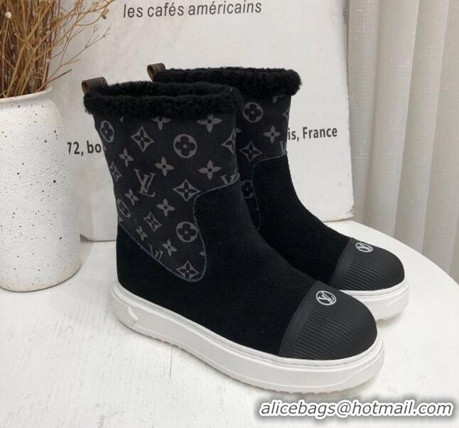 Top Grade Louis Vuitton Breezy Flat Short Boots in Black Monogram Suede 111226