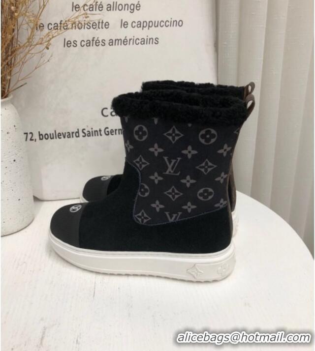 Top Grade Louis Vuitton Breezy Flat Short Boots in Black Monogram Suede 111226